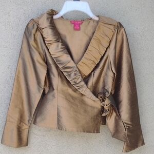 Sunny Leigh Gold Silk Crossover Blouse 4P